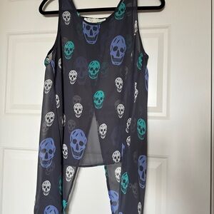 Vintage Havana Skull Print Tank Top - Black, Blue, Green